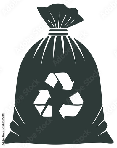 Black trash bag with recycling symbol icon, isolated vector illustration