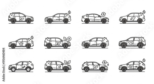 Various Car Illustrations with Numbers.