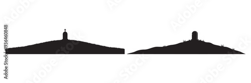 Qingming festival hill tomb silhouette ancestral grave landscape memorial clean vector