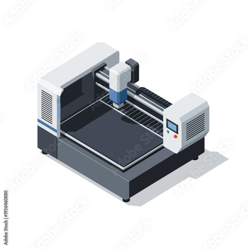 Isometric View of CNC Milling Machine with Control Panel.