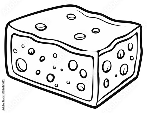 Line art illustration of a Swiss cheese block with holes