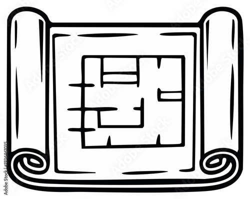 Architectural Blueprint Graphic Scroll Design House Floorplan Construction Project