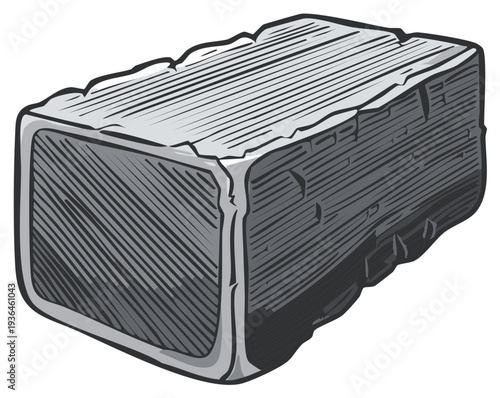Hand Drawn Illustration of a Single Gray Concrete Block