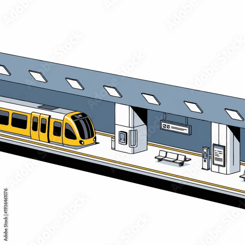 Yellow Train at Modern Station Platform.