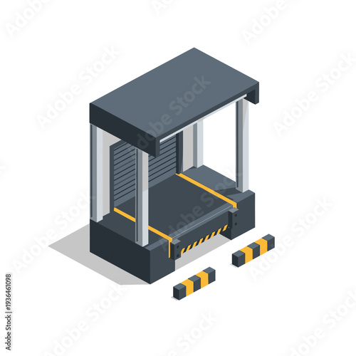 3D illustration of a toll booth or toll plaza with barriers.