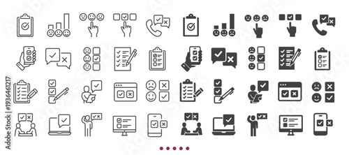 Survey icons collection. Multi series icons. Line and glyph solid web icons collection