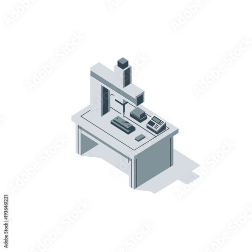 Isometric illustration of a laboratory workstation with equipment.