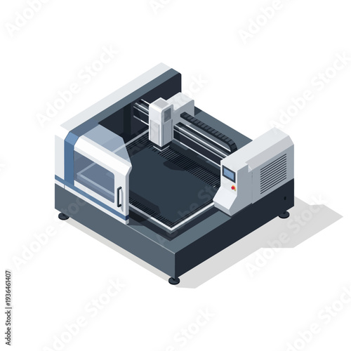 Isometric illustration of a modern CNC milling machine with control panel.
