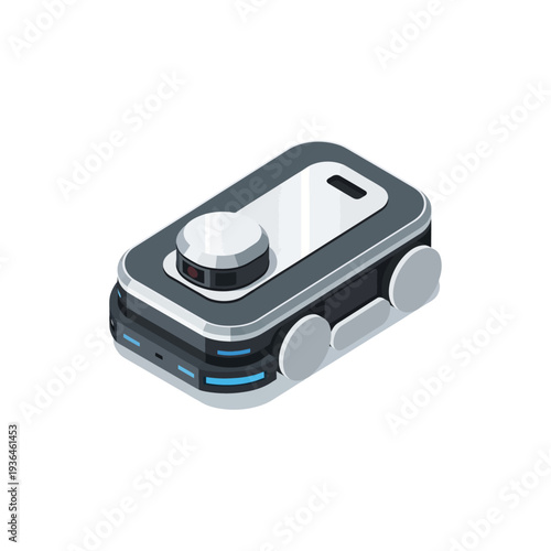 Modern robotic vacuum cleaner with sleek design and illuminated blue lights.