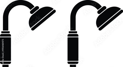 Two black shower heads with curved arms bathroom plumbing