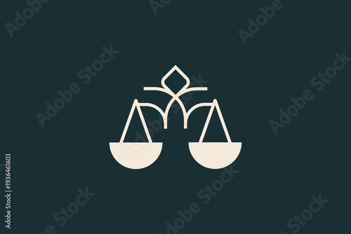 Stylized scales of justice icon on dark background for legal branding.