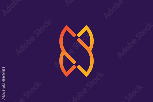Sleek, modern abstract logo with intertwined orange-yellow lines on a deep purple background, ideal for branding or digital use.
