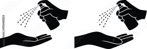 Black and white hands washing with sanitizer spray