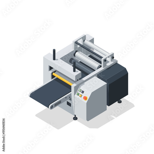 Industrial laminating machine for document protection and finishing.