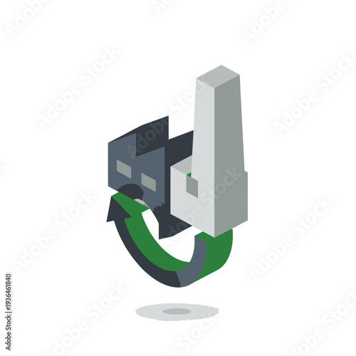 3D illustration of a USB flash drive with a green and black curved arrow.
