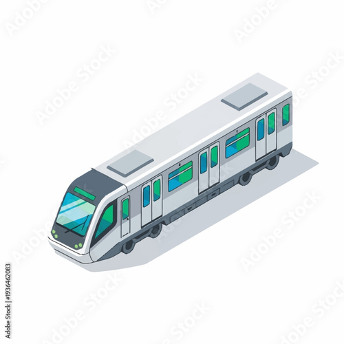 Modern Silver Train with Green Windows.