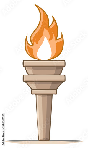 Classic stone torch with a bright burning flame, a symbol of games and victory