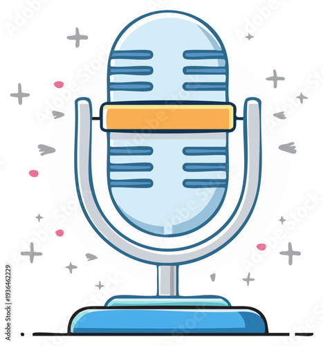 Retro Microphone Cartoon Style for Podcast Communication and Entertainment