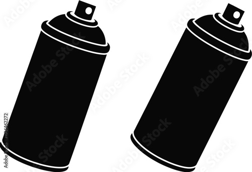 Two black spray paint cans with white accents