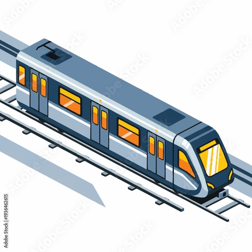 Modern Subway Train on Railway Tracks.