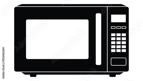A black and white image of a microwave oven