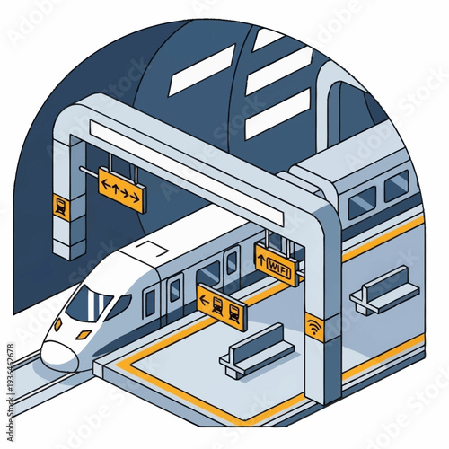 Modern Train at Station Platform Illustration.