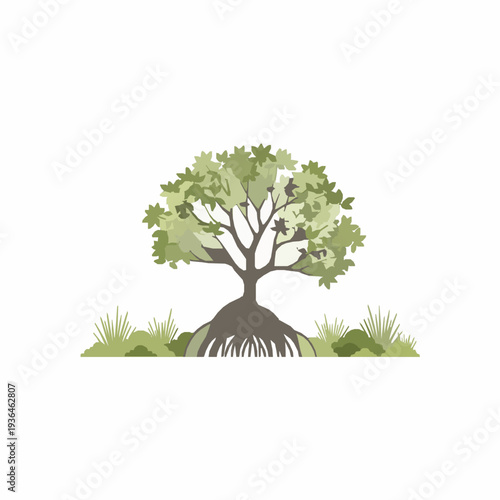 Minimal mangrove tree vector isolated with shrubland for reforestation EPS10 flat illustration