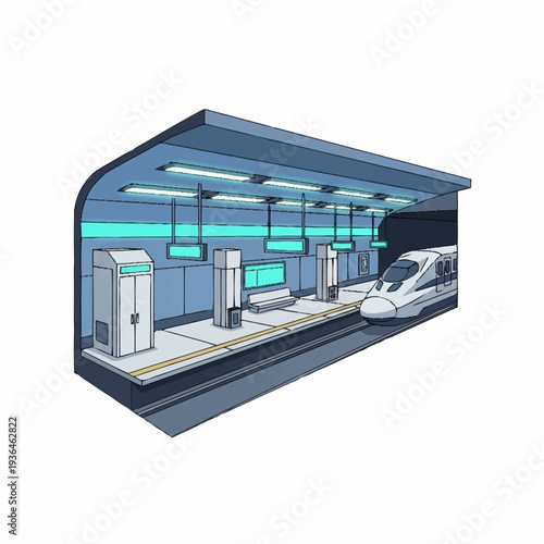 Futuristic Car Service Station with Charging Pumps.
