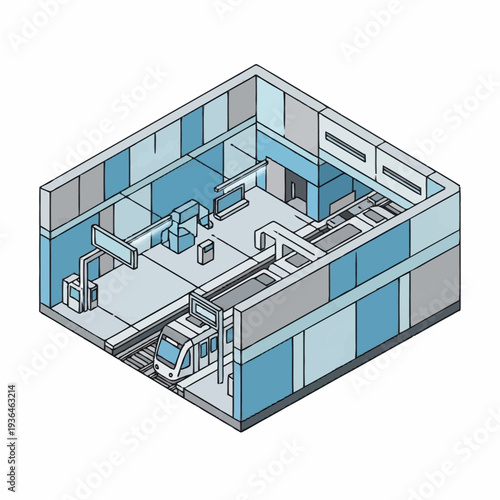 Isometric Office Building Interior Design Illustration.