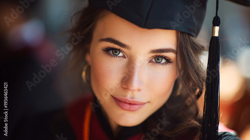 Wallpaper Mural Close portrait of young caucasian female graduate wearing cap. Confident expression, education success concept, background or banner for career, university, learning promotion. Torontodigital.ca