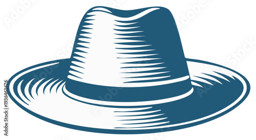 Classic Blue Fedora Hat Silhouette with Retro Stylized Lines
