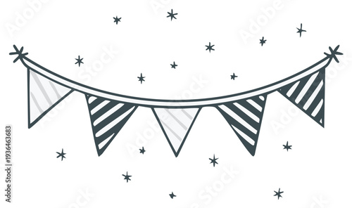 Hand Drawn Festive Bunting Garland With Stars Decoration