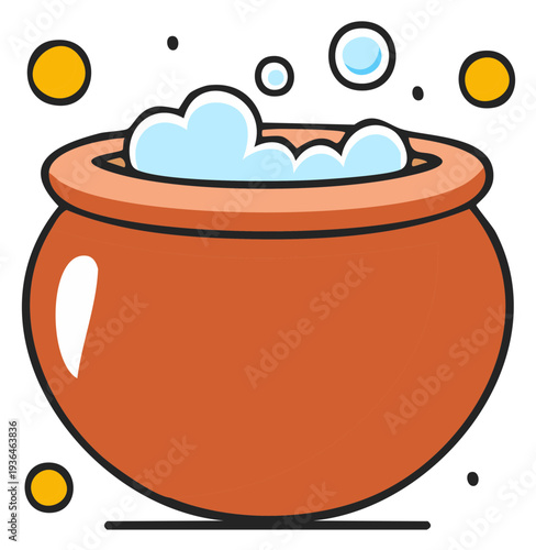 Classic Cauldron Brewing Foaming Potion with Floating Bubbles Illustration