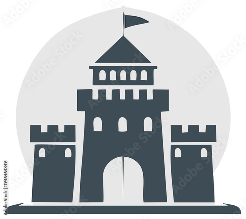 Iconic fortress with towers and battlements under a flag a symbol of strength and history