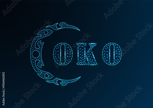 Low poly letter logo OKO design. OKO letter logo low poly vector design on blue color gradient background. OKO logo low poly design