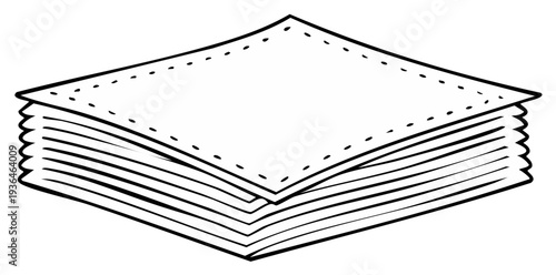 Pile of Square Paper Napkins in Simple Outline Illustration Style Ready for Stacking and Using at Parties