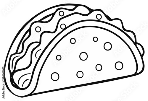 Cartoon drawing of a taco with fillings, isolated on a white background
