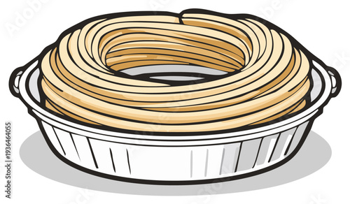 Ring of Spaghetti in Silver Container Ready to Serve Italian Food Gourmet Meal Takeout Pasta Dish Lunch and Dinner