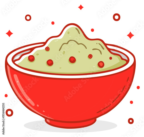 Bowl of Mashed Potatoes with Berries Fresh Cartoon Culinary Dish for Healthy Diet