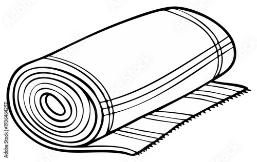 Rolled-up blanket illustration in black and white, depicting comfort and relaxation