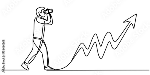 Businessman looking forward growth arrow minimalist one line vector illustration