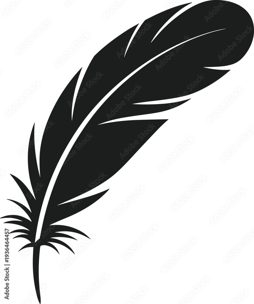 Obraz premium Black feather silhouette vector graphic isolated on white background quill writing