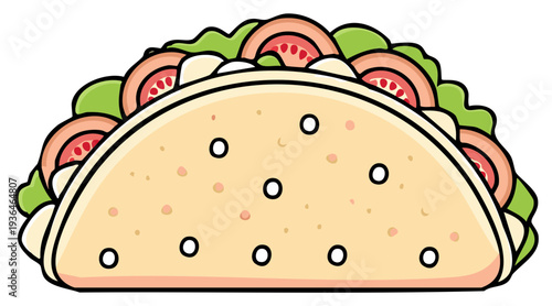 Illustration of a Colorful and Delicious Taco with Fresh Ingredients and a Crispy Shell