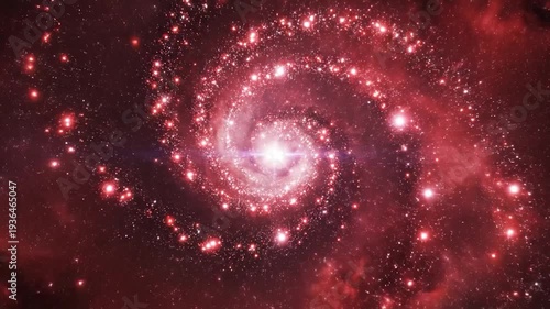 Vibrant red spiral with countless stars shining brightly in deep space