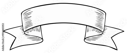 Vintage-style banner ribbon with etched texture, blank label for text, announcement