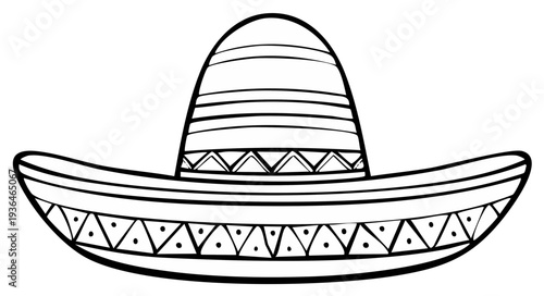 Traditional Mexican Sombrero Hat with Decorative Pattern Details