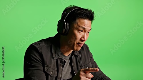 Man Wearing Headphones and Dancing with Enthusiasm