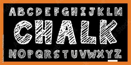 Set chalk font on board vector for educational designs. Ideal for symbolizing classic classroom typography, vintage blackboard lettering, and sketchy school text layouts.