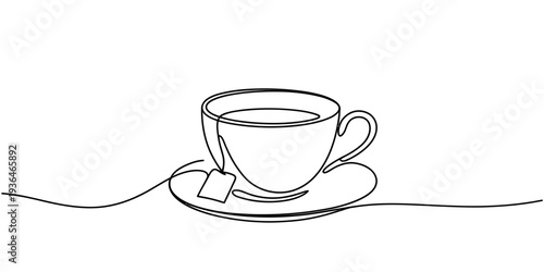 Coffee cup with sugar cube minimalist one line vector illustration
