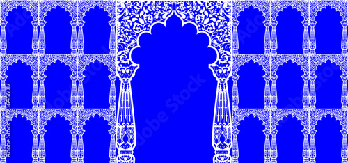 Set of windows Beautiful Arch small and Big Design with Indian Rajasthani fort and Culture. Wedding Backdrop and other uses. Abstract Indian floral rug design, Persian carpet, tribal texture Art Work.